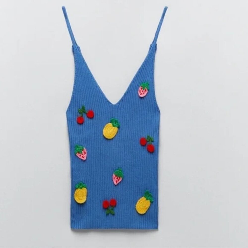 Zara knit tank with fruit pattern
